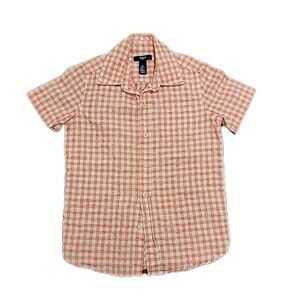 Gap Kids Shirt Size S Orange Plaid Button Down Short Sleeve